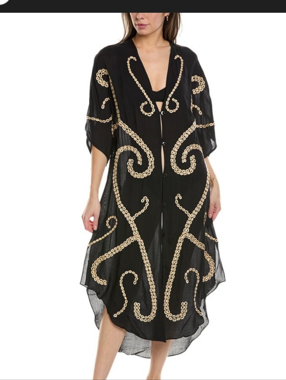 ViX Paula Hermanny Solid Braid Detail Long Caftan Cover Up - Black - Size S​M